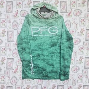 Columbia Men's PFG Super Terminal Tackle Vent Hoodie Green Camo UPF 50 Fishing M
